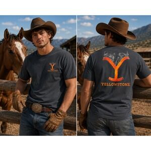 Yellowstone TV Show Graphic T-Shirt Mens XL Black Cotton Short Sleeve Logo Tee